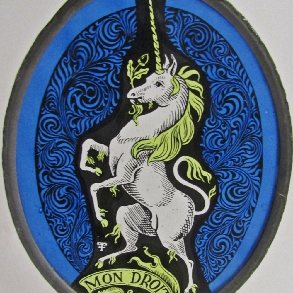 Blue and Green Unicorn Stain Glass Suncatcher